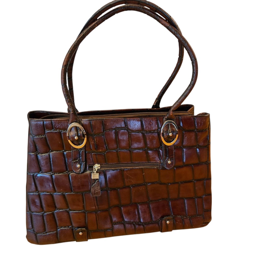 Franklin Covey Croc Embossed Leather Tote Bag Large Office‎ Organizer Briefcase